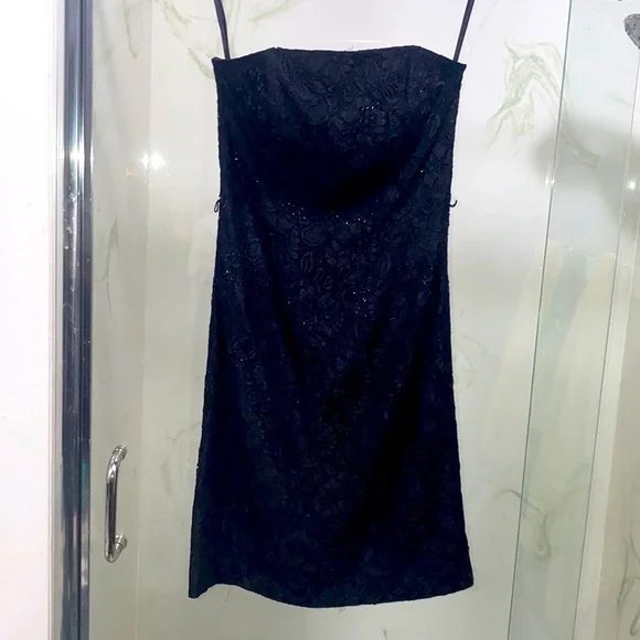 White House Black Market Black Strapless Lace Sequin Dress - Picture 2 of 9